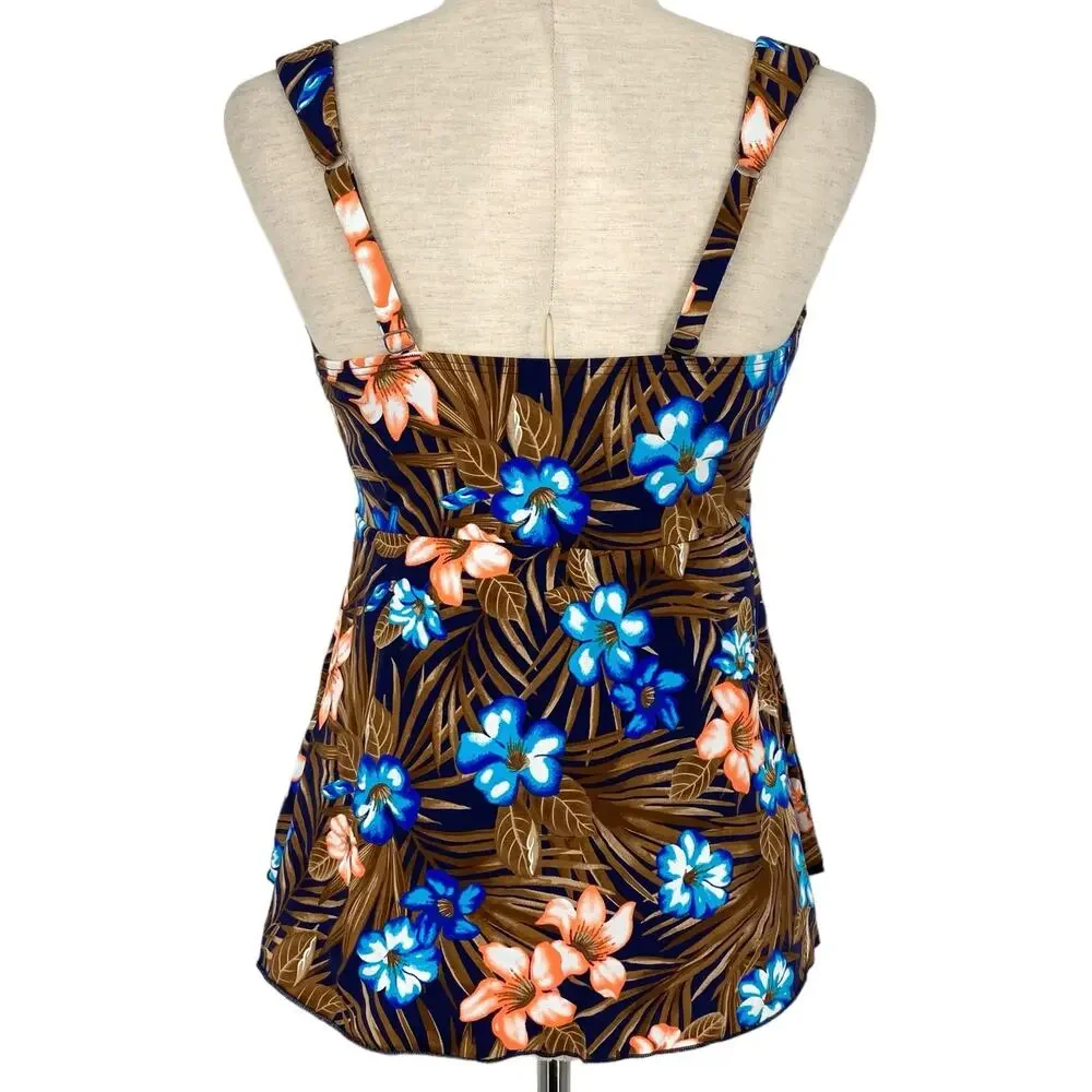 LANDS END NWT Tropical Palm Print Scoop Neck Flutter Tankini Swim Top Size XS